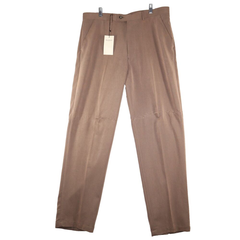 Balmain Paris Men's 38x32 Dress Pants Wrinkle Resistant Flat Front Taupe NEW